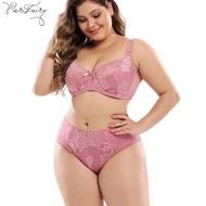 PARIFAIRY set bra and panties plus size ultra thin bra lace panties 38E 40E 42E 44E 46E 48E-8736#Set