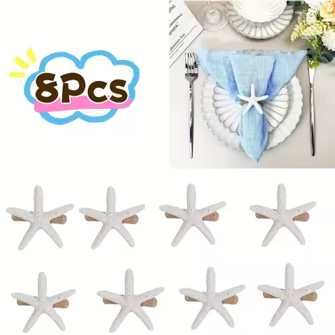 8Pcs/Set Starfish Napkin Rings White Sea Star Napkin Rings Bulk for Coastal Beach Dinning Table Deco
