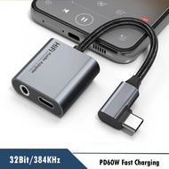 60W Type C Headphones Adapter USB C 3.5mm Jack Audio Converter for Apple Iphone 16 Pro Max Samsung G
