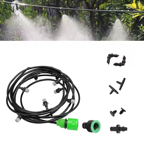 10m Hose Cooling Water Mist Sprayer System Gray Spray Head Garden Atomizer for Outdoor Greenhouse wi