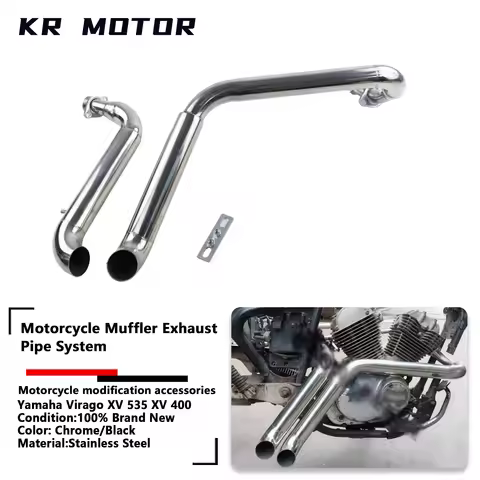 Motorcycle Handmade Exhaust Pipes Full Muffler Exhaust System 45°Exhaust OutletFits Fit For Yamaha V