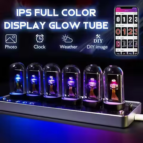 IPS LED Tube Clock Vintage Digital Nixie Clock 6 Bit Time Photo Display Retro Desk Digital Clock Des