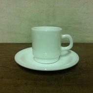 WH6622【四十八號老倉庫】全新 早期 法國 ARCOPAL 牛奶玻璃 純白 咖啡杯 150cc 1杯1盤價