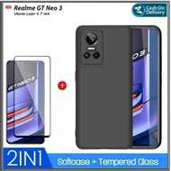 Package 2IN1 Soft Case Realme GT Neo 3 SoftCase Premium Dove Matte Protection Back Camera Casing Slim HP Cover+Tempered Glass In HANYCASE