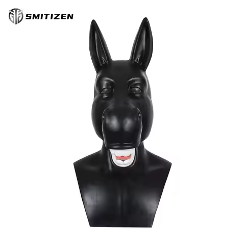 Smitizen Silicone Black Donkey Mask Animal Full Headwear for Halloween Party Cosplay