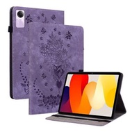 全城熱賣 - 適用於小米 Redmi Pad SE 11寸 壓印蝴蝶玫瑰花平板皮套（紫色）