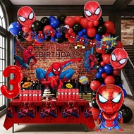 82pcs SpiderMan Theme Black Blue Red Balloon Garland Arch Kit with Spiderman Mask Balloon and Backdr