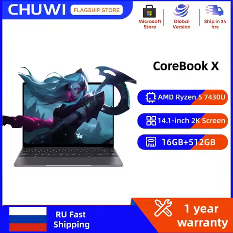 CHUWI CoreBook X Laptop AMD R5-7430U Gaming Laptop 16GB DDR4 RAM 512GB SSD 14.1'' 2K Screen Windows 