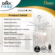 DEKA FIERO Fan FIERO FREYA 36 Inch 5 Blades 24 Speed DC Motor With Remote Control Ceiling Fan Kipas 