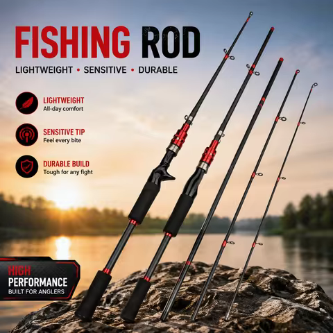 Red casting rod - 5-layer carbon fiber construction - cast/spin - sensitive tip - comfortable EVA gr