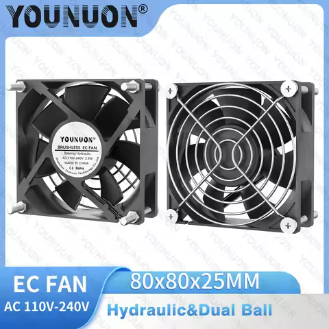YOUNUON 80X80X25MM AC110V-240V Desktop 2 Wires FAN Hydraul Dual Ball FAN Axial for Server Rack Indus