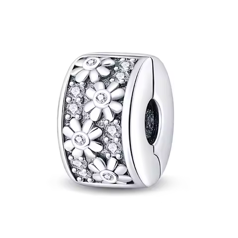 925 Sterling Silver Charms Bead Four Leaf Clover CZ Zircon Safety Buckle Fit Original Bracelet DIY W