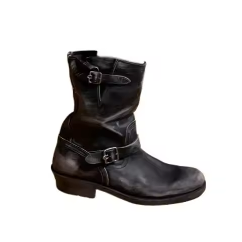 Fashion Retro Men's Genuine Leather Western Cowboy Boots Hiking Shoes Engineer's Chelsae Boots Mid-c