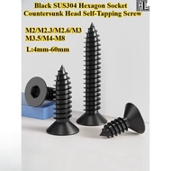 [HL-ZGLS] Black SUS304, Hexagon Socket Countersunk Head Self-Tapping Screw, M2/M2.3/M2.6/M3/M3.5/M4-