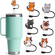 XANGNIER Penutup Penutup Jerami Silikon Comel untuk YETI, 6 Keping Penutup Jerami Kucing yang Boleh 