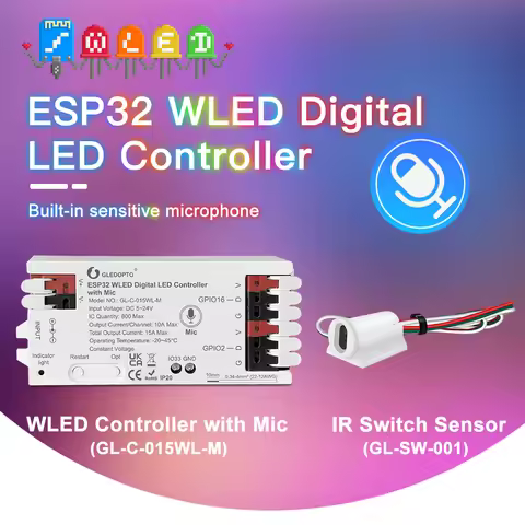 GLEDOPTO WLED LED Controller Microphone Music RGB IC LED Strip Light Control Dynamic Push IR Switch 