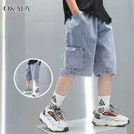 OKADY Celana Pendek Denim ชาย,กางเกงขาสั้นทรงแคบ,กางเกงลำลองชาย