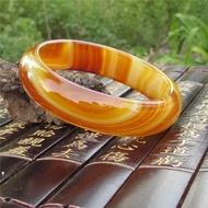 Natural Yellow Agate Real Jades Bangles Chalcedony Round Beautiful Sweet Women Fine Jewelry Charm Bangle Lucky Amulet Bracelets
