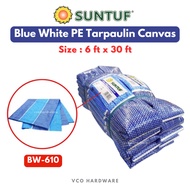 Suntuf 6 ft x 30 ft Blue White Waterproof PE Tarpaulin Canvas Sheet BW-610