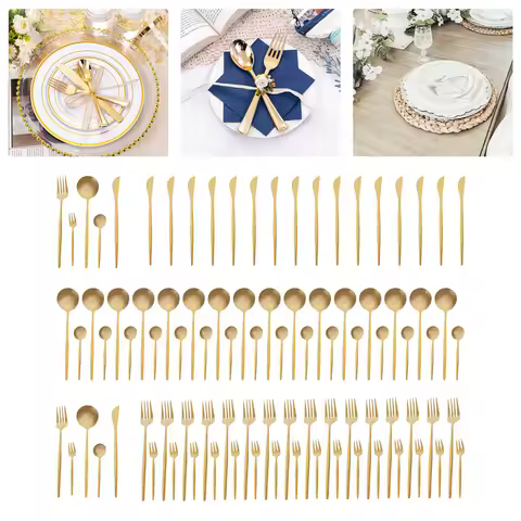 90Pcs Gold Silverware Set Tableware Cutlery Set Gold Flatware Cutlery Set, Stainless Steel Flatware