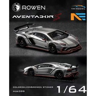 YM MODEL 1: 64 Lamborghini Aventador S ROWEN Resin Simulation Car MODEL Red Line with Garland Non-Re