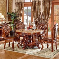 Combination Dining Table All Solid Wood Marble Eating Rotating Plate Furniture with European Round L