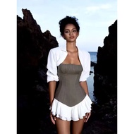 การออกแบบเวียดนามอเมริกันสาวร้อนบล็อกสีกระโปรงสั้นคึกคักเสื้อผ้าสตรีชุดเอว Cinch ปิดไหล่ชุด