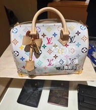 LV村上隆白三彩Speedy25手拎袋斜背包M13085