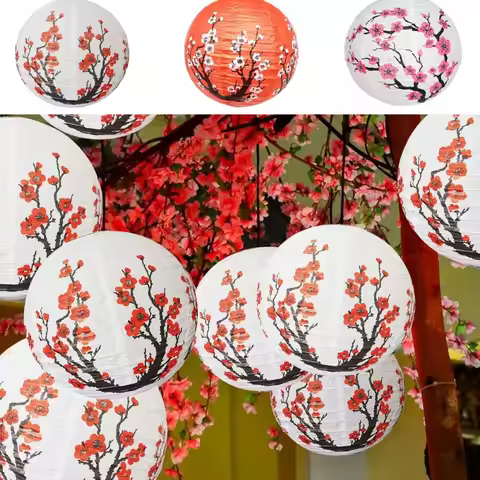 3Pcs Paper Material Cherry Blossom Lantern Plum Blossom Design Cherry Blossom Themed Cherry Paper La