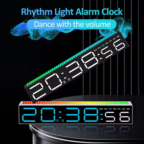 LED Alarm Clock Colorful Table Clock with Rhythm Light RGB Lamp Pickup Light Sound Control Music Rhy