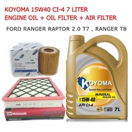 FORD RANGER RAPTOR 2.0 T7 , RANGER T8 OIL FILTER + AIR FILTER + KOYOMA 15W40 CI-4 7LITER ENGINE OIL