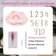 Baby Milestone Number Memorial Cards Kit for Newborn Baby Wooden Engraved Age Photography Accessorie