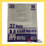 K2 Clear Holder A4 Refill (10s, 32 holes, PP) Refill Clear Holder Saiz A4 (32 Holes)
