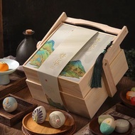HY💕 Moon Cake Gift Box Chinese Pastry Packaging Box Mid-Autumn Festival Gift Solid Wood Double-Layer Basket Portable Egg