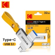 Kodak แฟลชไดรฟ์ USB สองในหนึ่งชนิด C 32GB 64GB โทรศัพท์มือถือคอมพิวเตอร์128GB แฟลชไดรฟ์ USB ใช้คู่หมุนได้อย่างสร้างสรรค์3.1 USB
