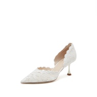Staccato Bridal Wedding Shoes Closed Toe Dress Pumps Stiletto Heel with Stitching Lace ED334