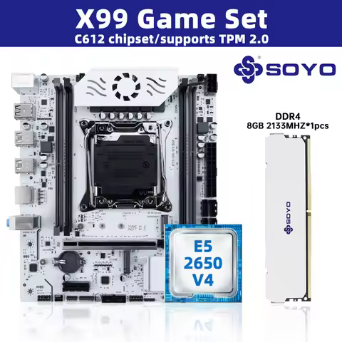 SOYO White X99 Motherboard Kit with E5-2650 V4 CPU and DDR 2133MHZ 8GB*2=16GB RAM LGA2011-3 C612 Chi