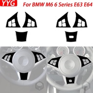 For BMW M6 6 Series E63 E64 2004-2010 Piano Black Steering Wheel Button Panel Trim Cover Set Interi