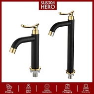 SUS33 Nordic Style Stainless Steel Gold Bathroom Basin Water Taps Pillar Faucet Kepala Paip Air