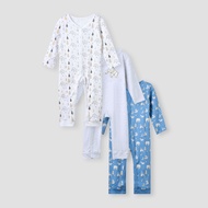 Babyshop Juniors Assorted Sleepsuit with Long Sleeves and Button Closure - Set of 3