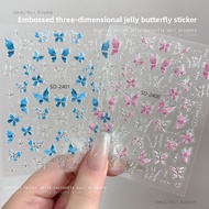 Embossed 3D Jelly Butterfly Nail Art Sticker / Hot silver powder blue purple emerald butterfly nail 