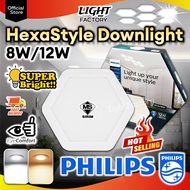 NEW PHILIPS Hexastyle Recessed Downlight 4''8W / 6''12W LED Ceiling Light Daylight / Warmwhite Lampu Siling 嵌入式筒灯