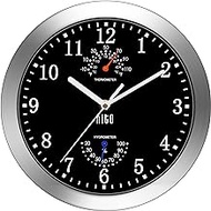 hito Modern Silent Wall Clock Non Ticking 10 inch Excellent Accurate Sweep Movement Silver Aluminum Frame Glass Cover, Decorative for Kitchen, Living Room, Bedroom, Bathroom, Bedroom, Office (Black)