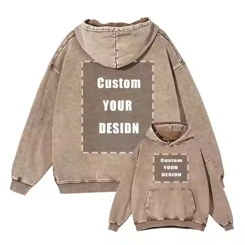 Custom Hoodies DTG Printing DIY Your Design Vintage Washed Hooded Sweatshirts Oversized Pullover DTG