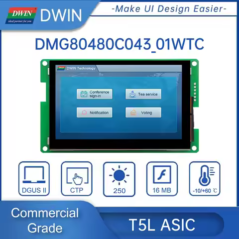 DWIN 4.3 Inch HMI Intelligent Display IPS LCD Module Screen Capacitive Resistive Touch Panel Connect