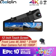 COOLDIN 12-Inch Dash Cam GPS WIFI UHD 4K DVR Mirror 3840P*2160P Touch Screen Car Dashcam Camera Stream Media Video Recorder Parking Monitor
