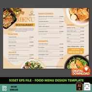 93-Set EPS File Restaurant Food Menu Design Template | Editable Adobe Illustrator Digital Design Fil