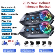 Y12 Pro Dual Mic Motorcycle Helmet Intercom Headset Wireless Hands-free Call Waterproof Music Player