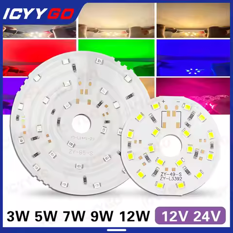 DC12V DC24V LED PCB Board 3W 5W 7W 9W 12W Yellow Blue Green Red Purple Light Board Light Bulb Round