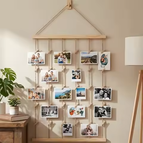 Hanging Photo Display Holder Wood Splint Handmade Picture Frames Multiple Pictures Hangers Picture B